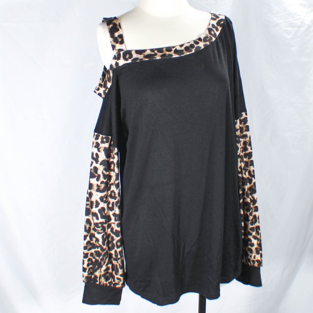 Leopard Animal Print One Shoulder Blouse Women's XL Chic Street Style